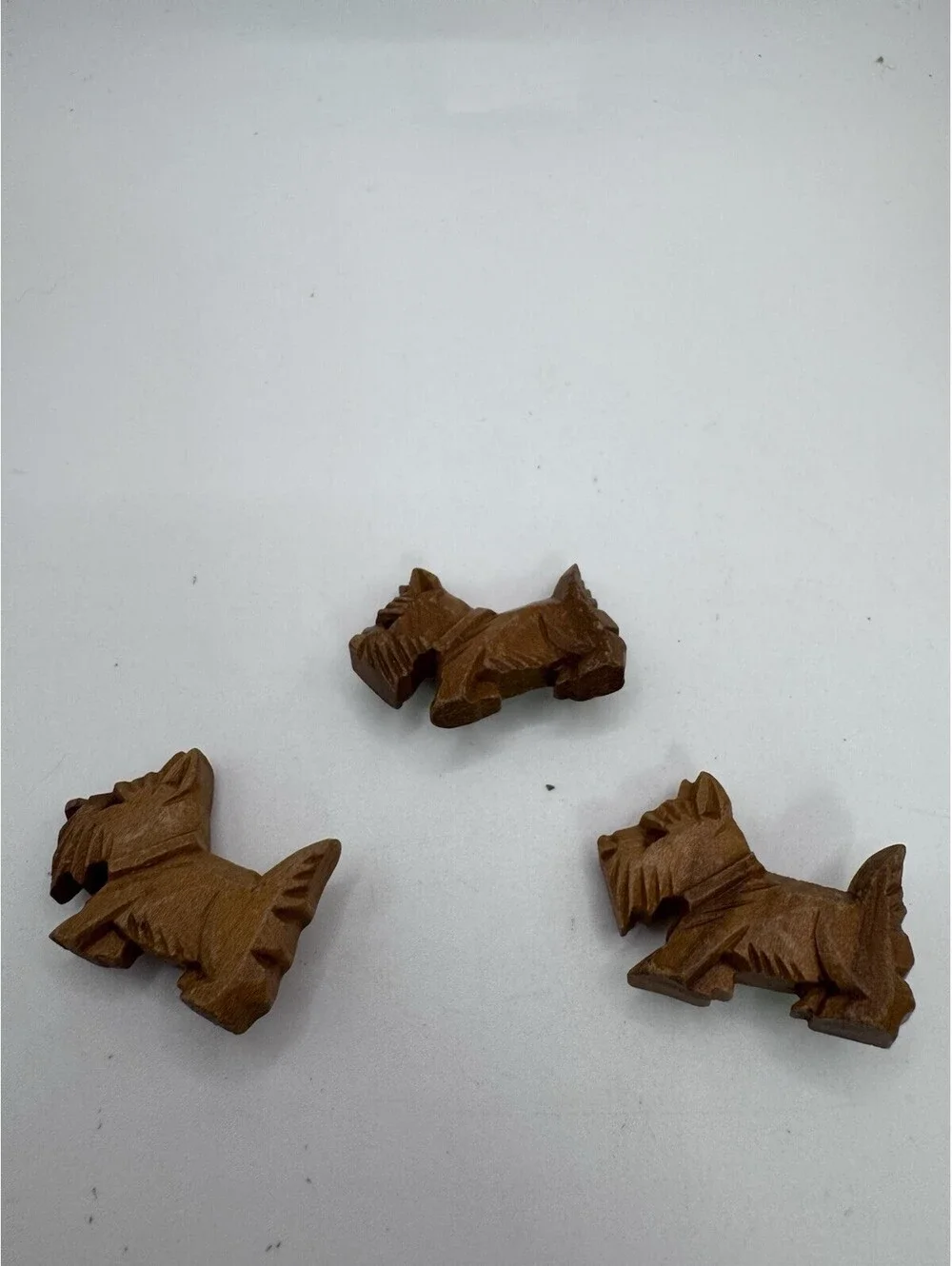 Carved Wood Scottie Dog Buttons Set Of 3 Vintage